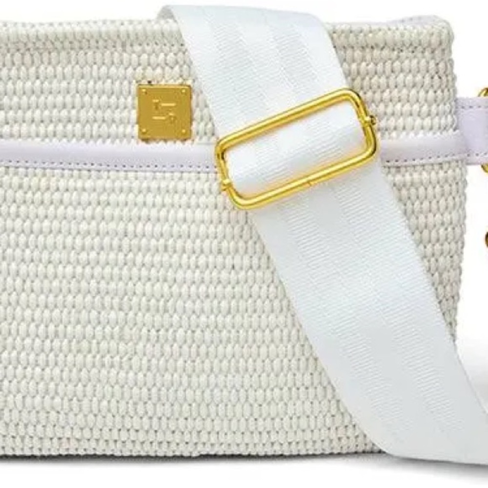 THINK ROYLN White Woven Crossbody Bum Bag with Gold Details